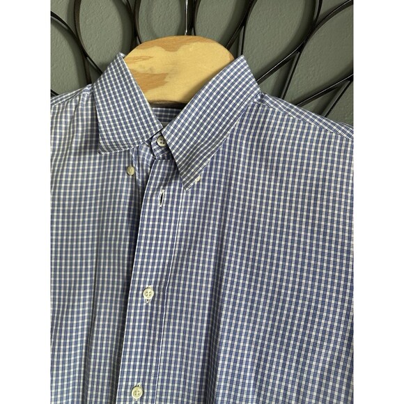 VTG Yves Saint Laurent Dress Shirt Mens 16.5 Blue White Plaid Gingham Button Up - Picture 15 of 15